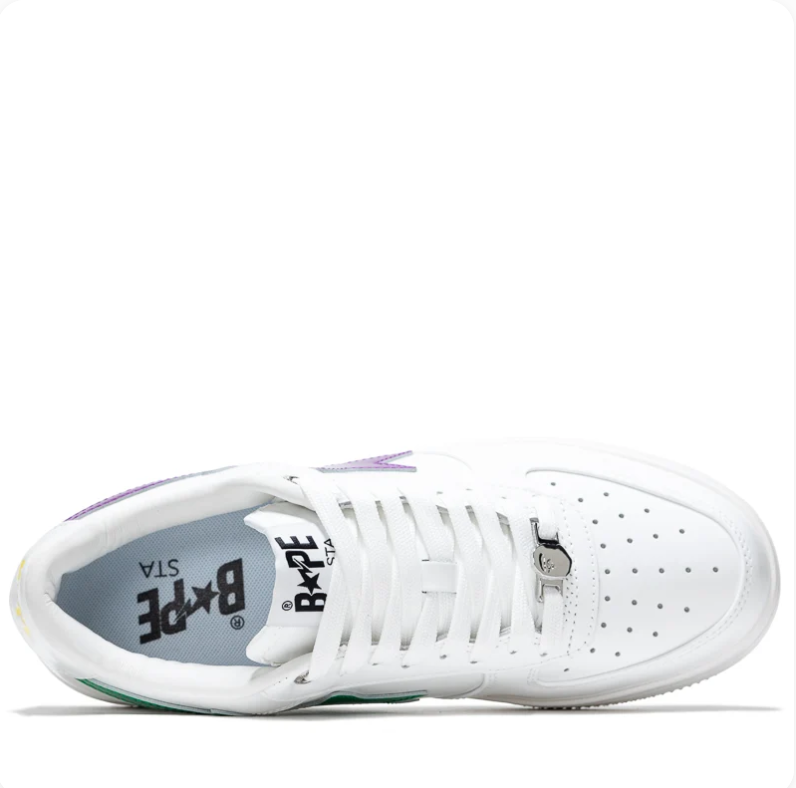 BAPE STA Low-Top Sneakers - White, Purple & Green