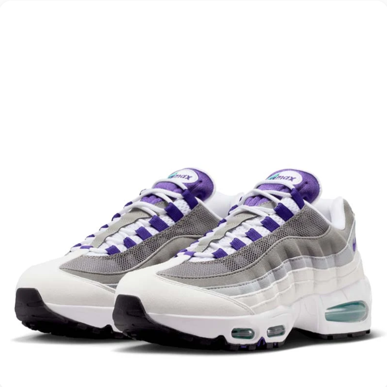 Nike Air Max 95 Sneakers - White, Grey & Purple with Teal Accents