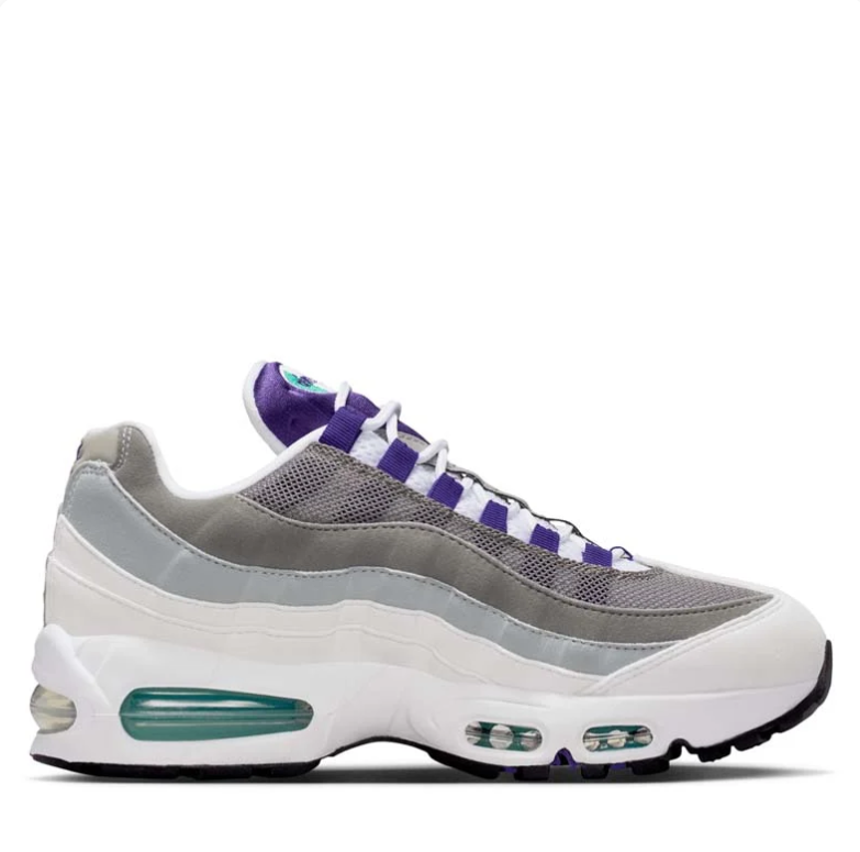 Nike Air Max 95 Sneakers - White, Grey & Purple with Teal Accents