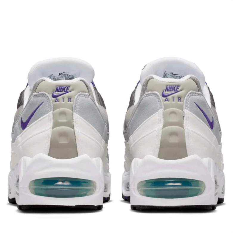 Nike Air Max 95 Sneakers - White, Grey & Purple with Teal Accents