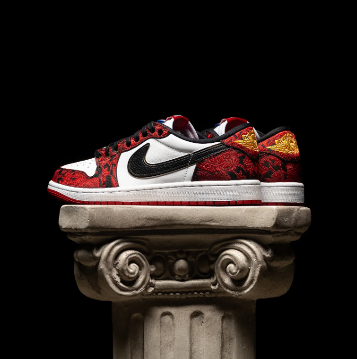 Air Jordan 1 Low Sneakers - Red Floral, White & Black