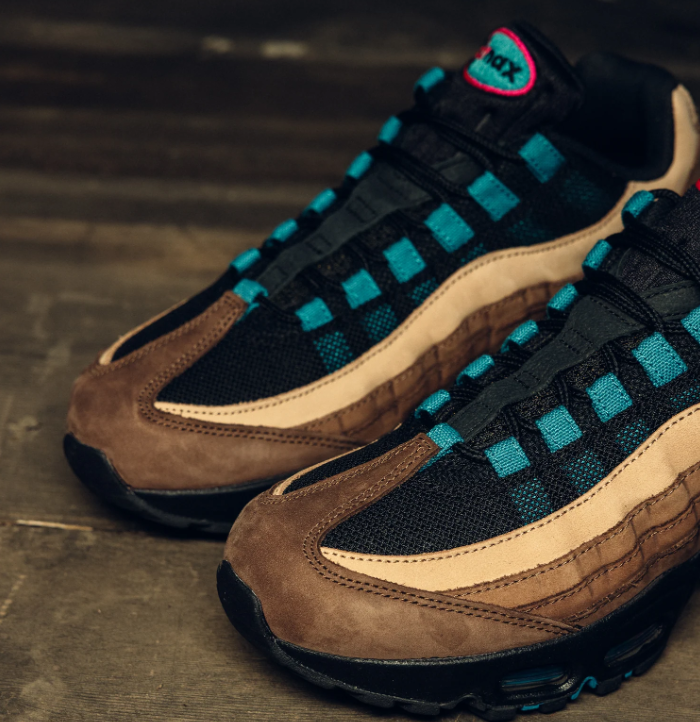 Nike Air Max 95 Sneakers - Brown, Tan & Black with Teal Accents