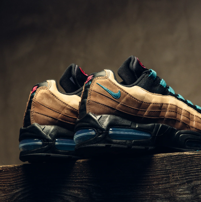 Nike Air Max 95 Sneakers - Brown, Tan & Black with Teal Accents