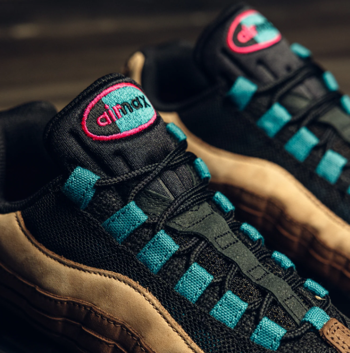 Nike Air Max 95 Sneakers - Brown, Tan & Black with Teal Accents