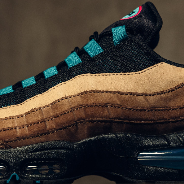 Nike Air Max 95 Sneakers - Brown, Tan & Black with Teal Accents