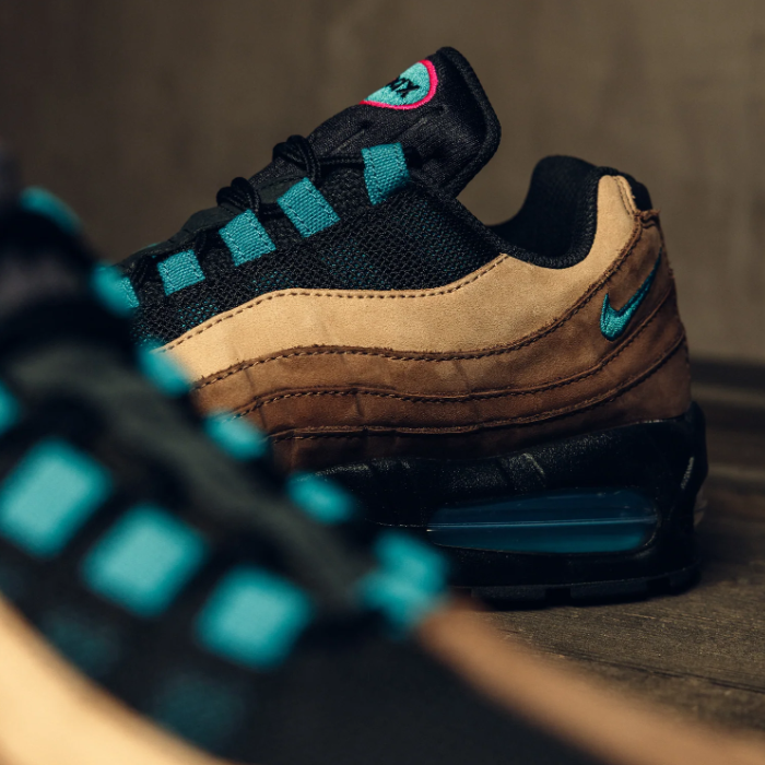 Nike Air Max 95 Sneakers - Brown, Tan & Black with Teal Accents
