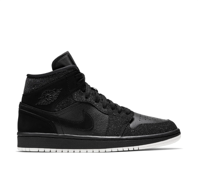 Air Jordan 1 Mid Sneakers - Black & White with Textured Overlays