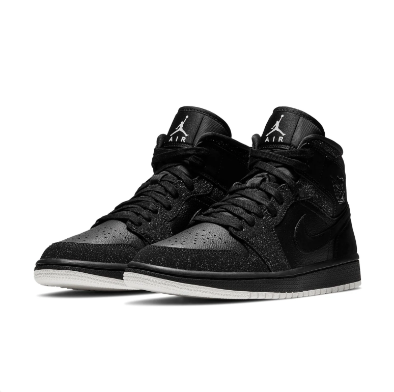 Air Jordan 1 Mid Sneakers - Black & White with Textured Overlays