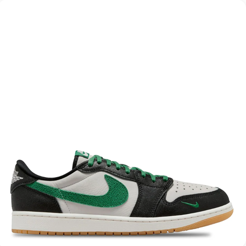 Air Jordan 1 Low Sneakers - Black, White & Green with Gum Sole