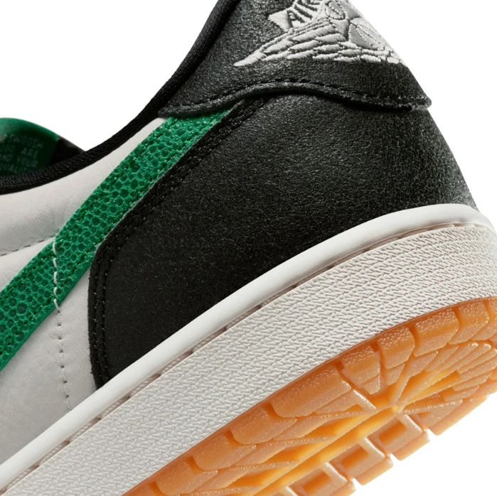 Air Jordan 1 Low Sneakers - Black, White & Green with Gum Sole