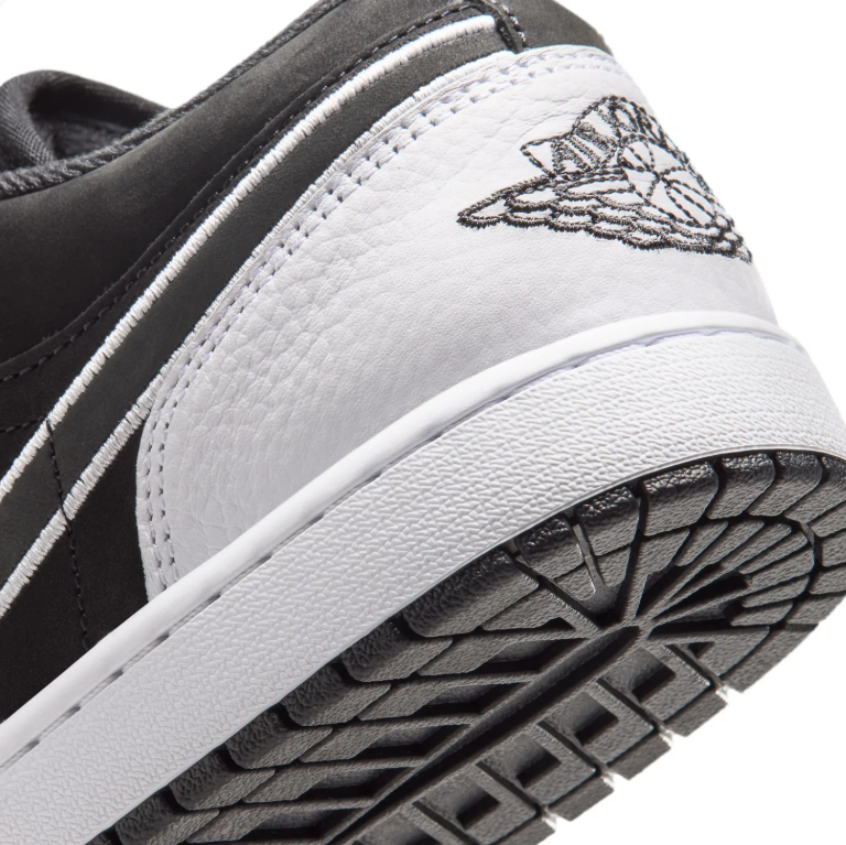 Air Jordan 1 Low Sneakers - Black & White with Outlined Swoosh