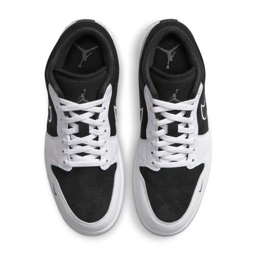 Air Jordan 1 Low Sneakers - Black & White with Outlined Swoosh