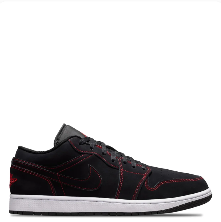 Air Jordan 1 Low Sneakers - Black with Red Contrast Stitching