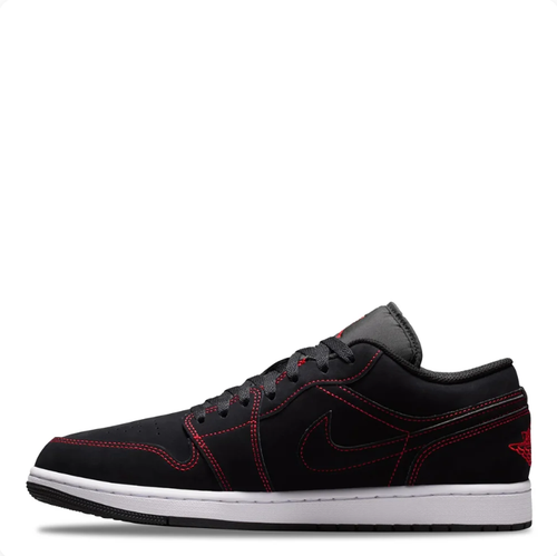 Air Jordan 1 Low Sneakers - Black with Red Contrast Stitching
