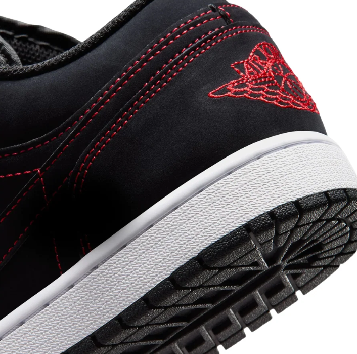 Air Jordan 1 Low Sneakers - Black with Red Contrast Stitching