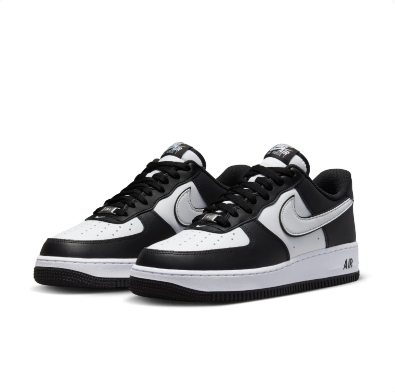 Nike Air Force 1 Low Sneakers - Black & White with Outlined Swoosh