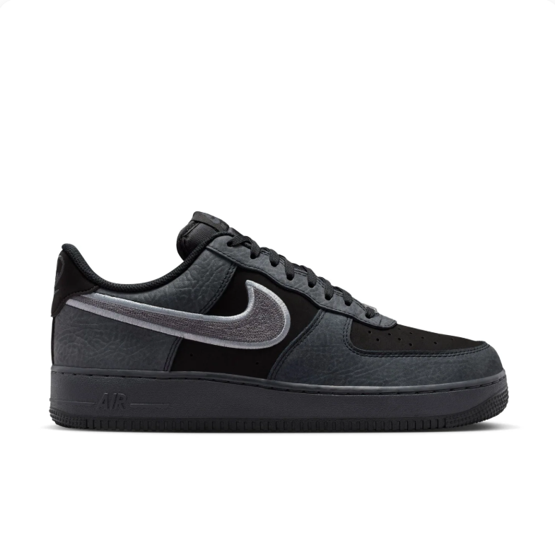 Nike Air Force 1 Low Sneakers - Black & Charcoal with Outlined Swoosh