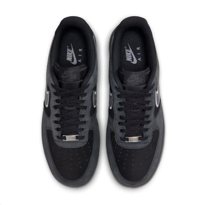 Nike Air Force 1 Low Sneakers - Black & Charcoal with Outlined Swoosh