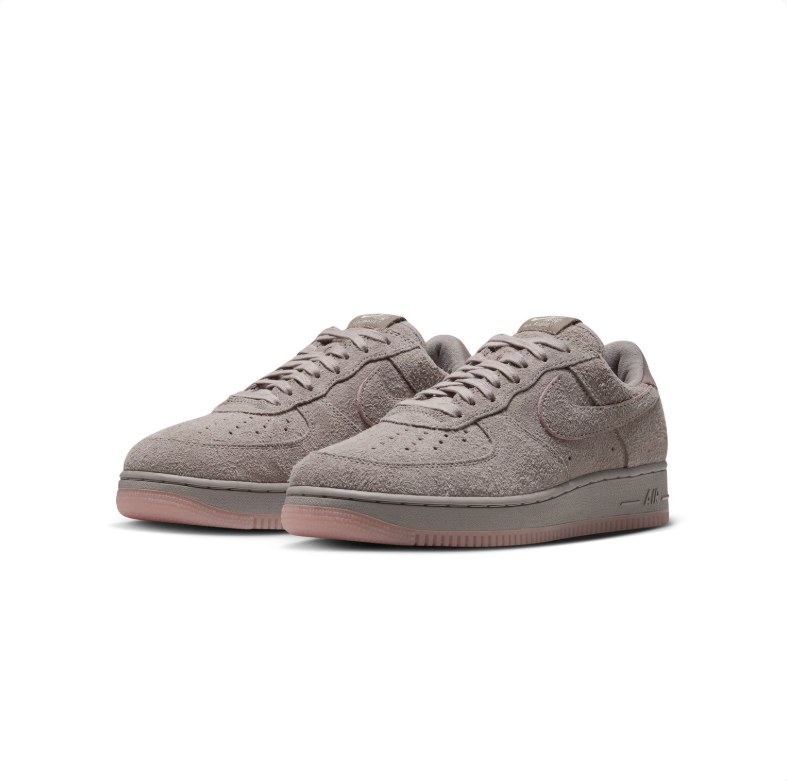 Nike Air Force 1 Low Sneakers - Textured Taupe with Pink Accents