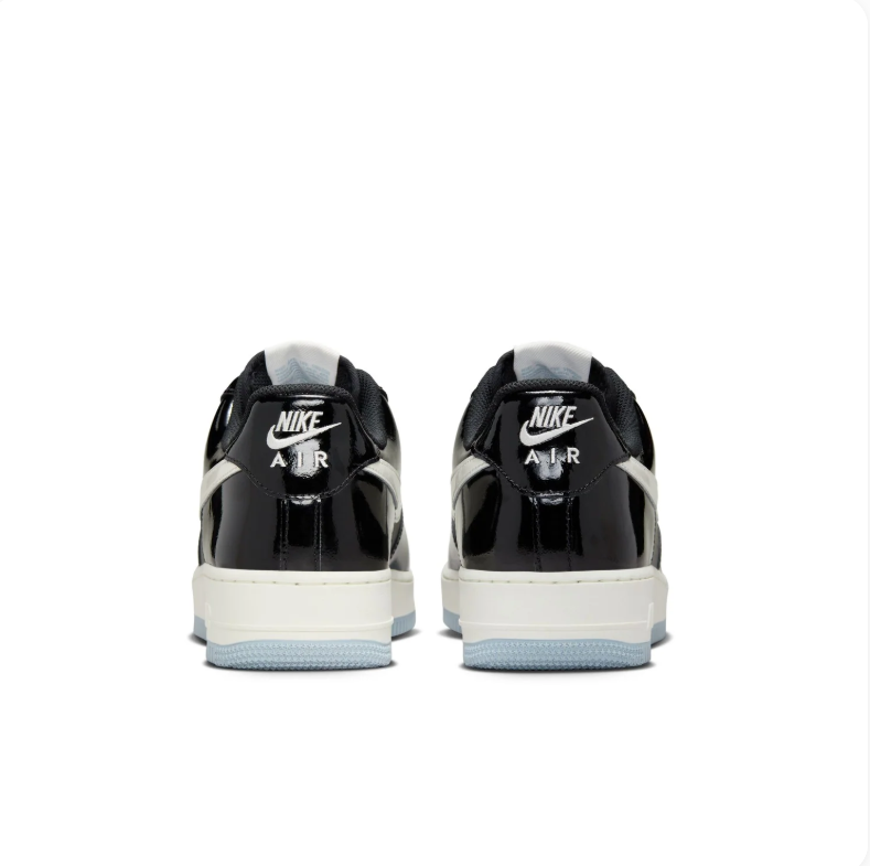 Nike Air Force 1 Low Sneakers - Glossy Black & Grey with Ice Blue Sole