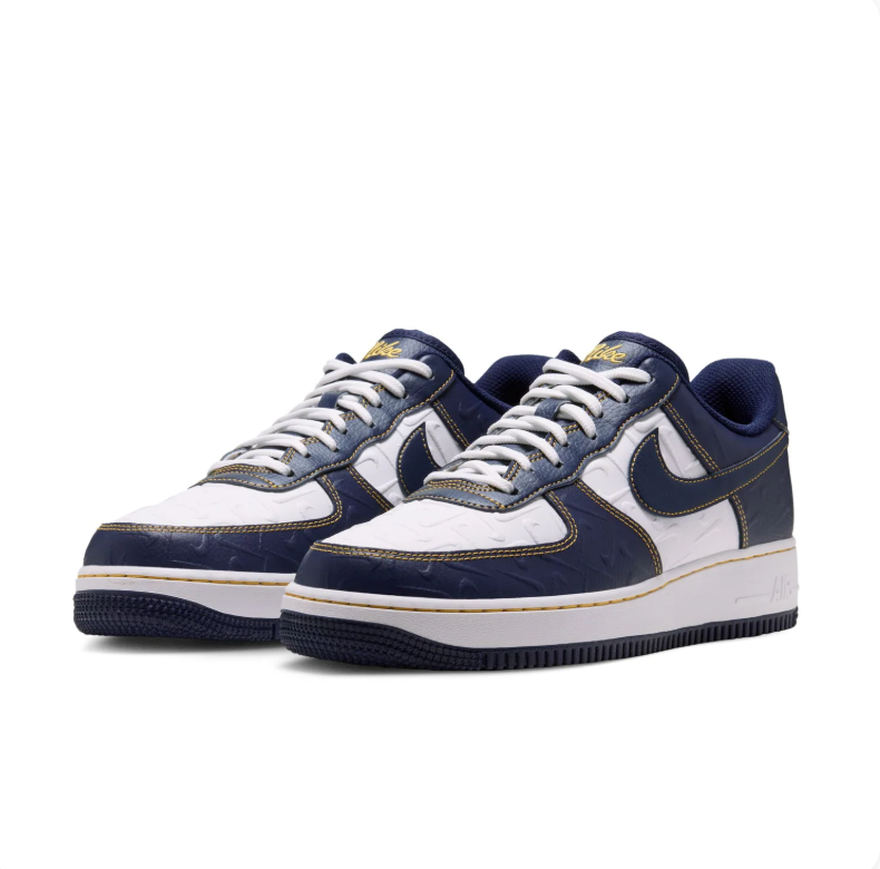Nike Air Force 1 Low Sneakers - Navy & White with Gold Stitching