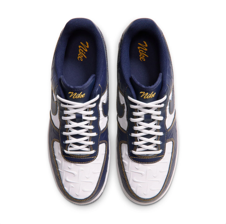 Nike Air Force 1 Low Sneakers - Navy & White with Gold Stitching