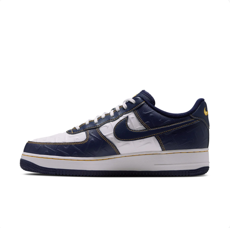 Nike Air Force 1 Low Sneakers - Navy & White with Gold Stitching