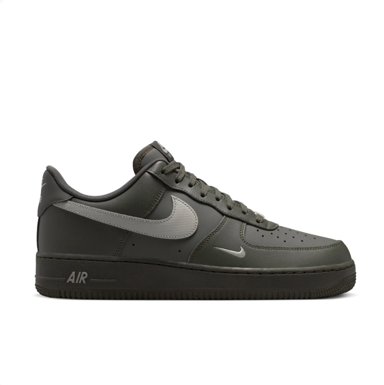 Nike Air Force 1 Low Sneakers - Dark Olive & Grey with Mini Swoosh