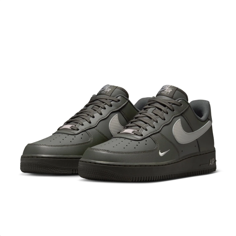 Nike Air Force 1 Low Sneakers - Dark Olive & Grey with Mini Swoosh