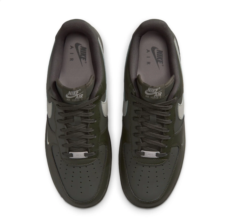 Nike Air Force 1 Low Sneakers - Dark Olive & Grey with Mini Swoosh
