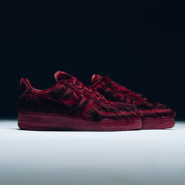 Nike Air Force 1 Low Sneakers - Burgundy with Shaggy Texture
