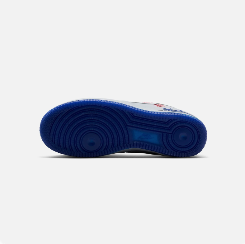 Nike Air Force 1 Low Sneakers - Light Grey & Blue with Red Stitch Details