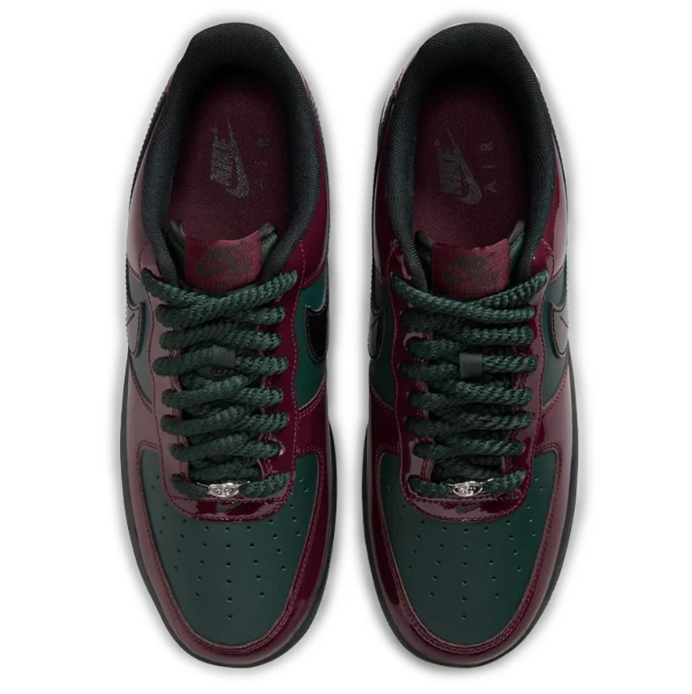 Nike Air Force 1 Low Sneakers - Glossy Burgundy & Dark Green
