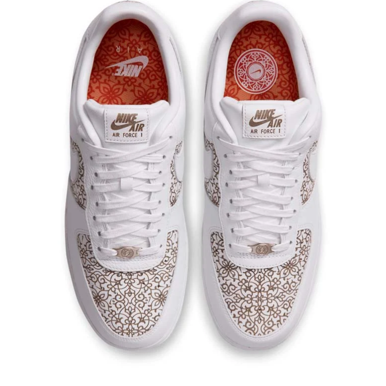 Nike Air Force 1 Low Sneakers - White with Ornamental Pattern