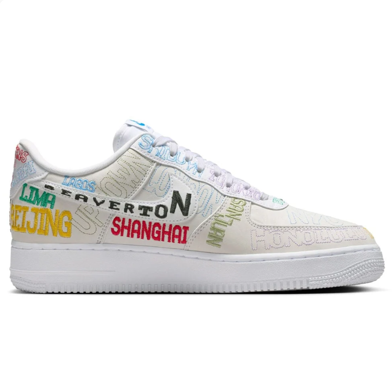 Nike Air Force 1 Low Sneakers - White with Multicolor City Embroidery