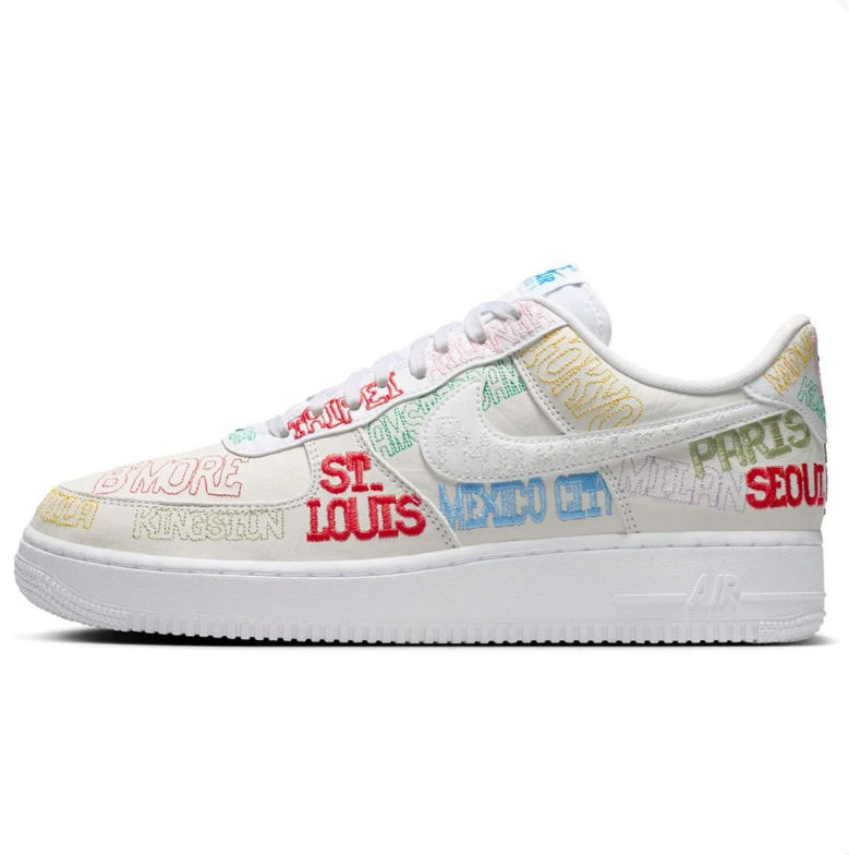 Nike Air Force 1 Low Sneakers - White with Multicolor City Embroidery