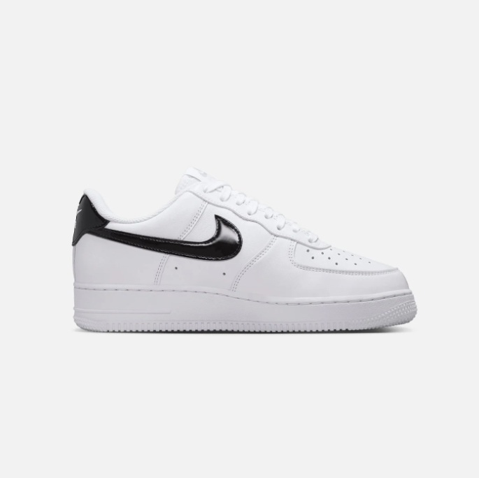 Nike Air Force 1 Low Sneakers - White with Glossy Black Swoosh