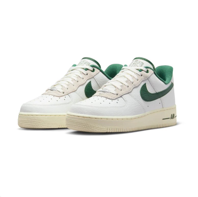 Nike Air Force 1 Low Sneakers - White & Green with Cream Sole