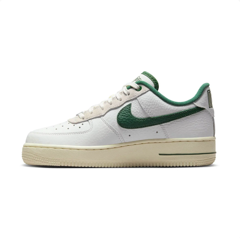 Nike Air Force 1 Low Sneakers - White & Green with Cream Sole