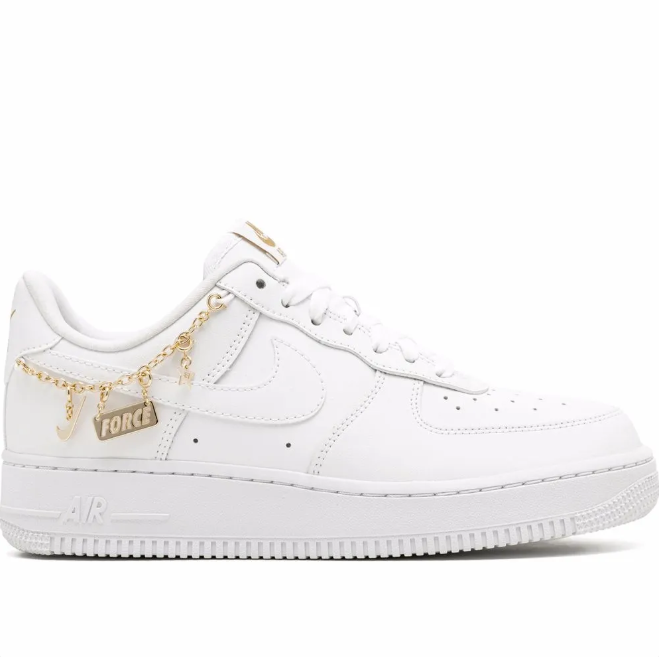 Nike Air Force 1 Low Sneakers - White with Gold-Tone Charm Chains