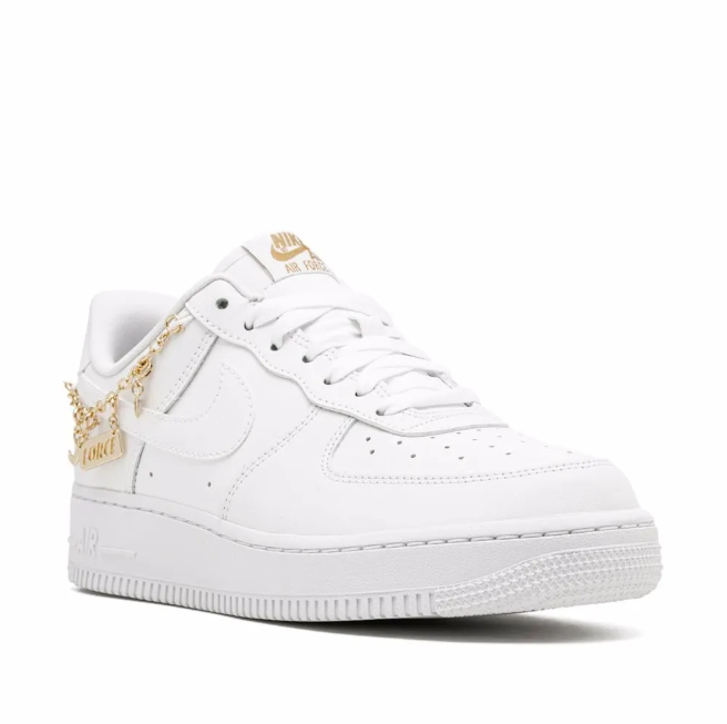 Nike Air Force 1 Low Sneakers - White with Gold-Tone Charm Chains