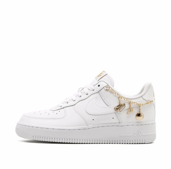 Nike Air Force 1 Low Sneakers - White with Gold-Tone Charm Chains