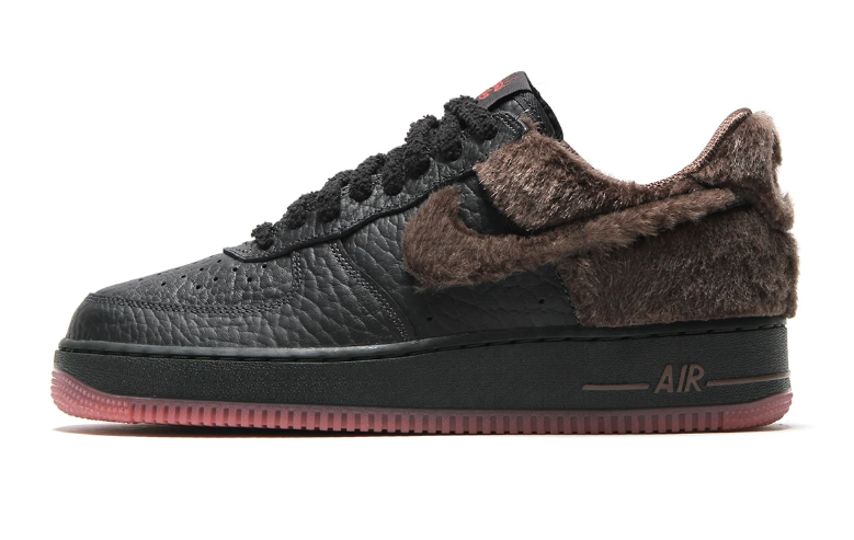 Nike Air Force 1 Low Sneakers - Black & Brown with Shaggy Panels