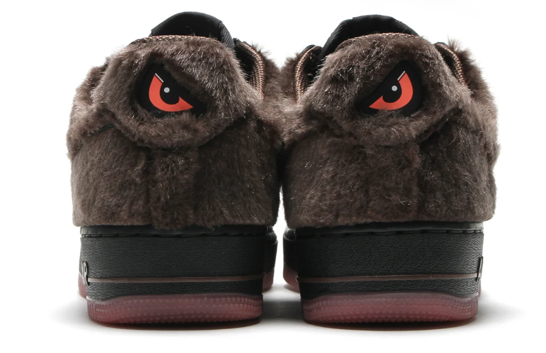 Nike Air Force 1 Low Sneakers - Black & Brown with Shaggy Panels