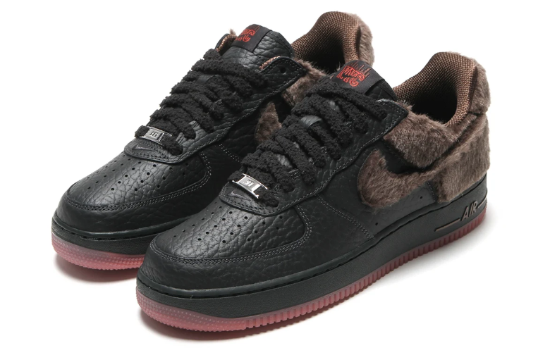 Nike Air Force 1 Low Sneakers - Black & Brown with Shaggy Panels