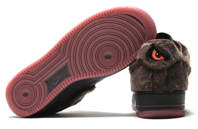 Nike Air Force 1 Low Sneakers - Black & Brown with Shaggy Panels