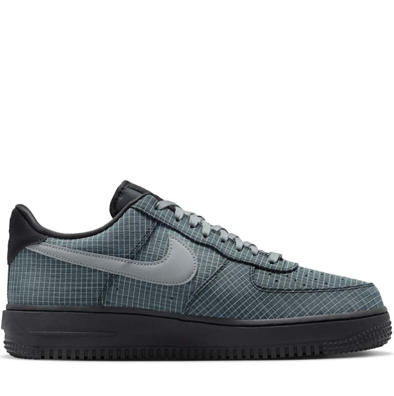Nike Air Force 1 Low Sneakers - Grey Grid Pattern with Black Sole