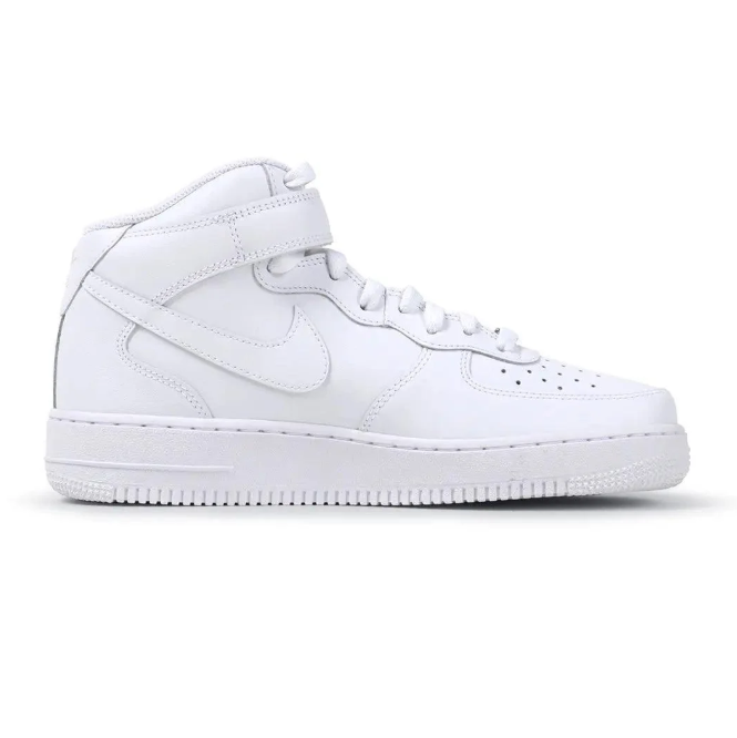 Nike Air Force 1 Mid Sneakers - All White with Ankle Strap