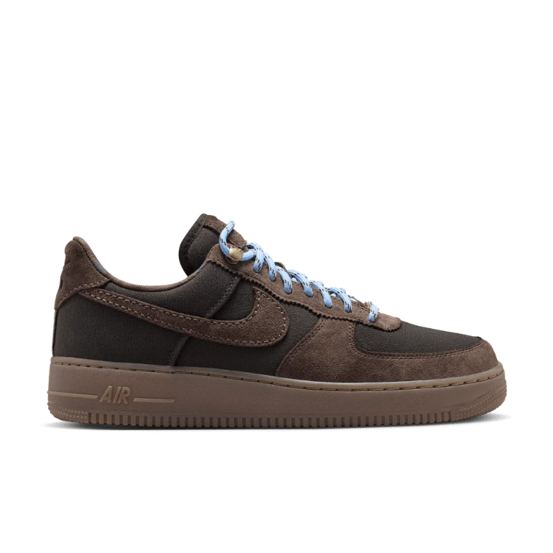 Nike Air Force 1 Low Sneakers - Dark Brown with Blue Patterned Laces