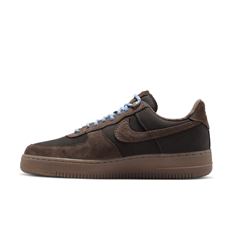 Nike Air Force 1 Low Sneakers - Dark Brown with Blue Patterned Laces